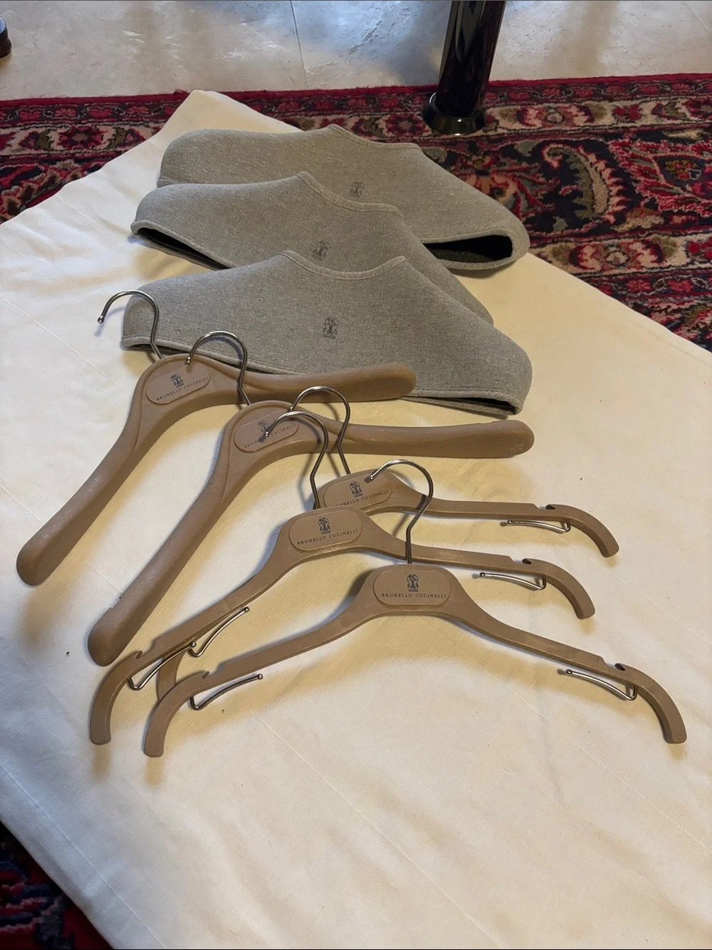 Brunello Cucinelli Taupe Hangers with Gray Velvet Shoulders